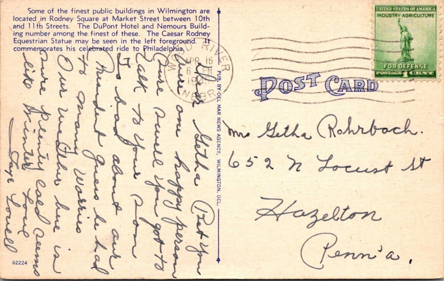 Caesar Rodney Monument Wilmington DE Municipal Building Courthouse Postcard