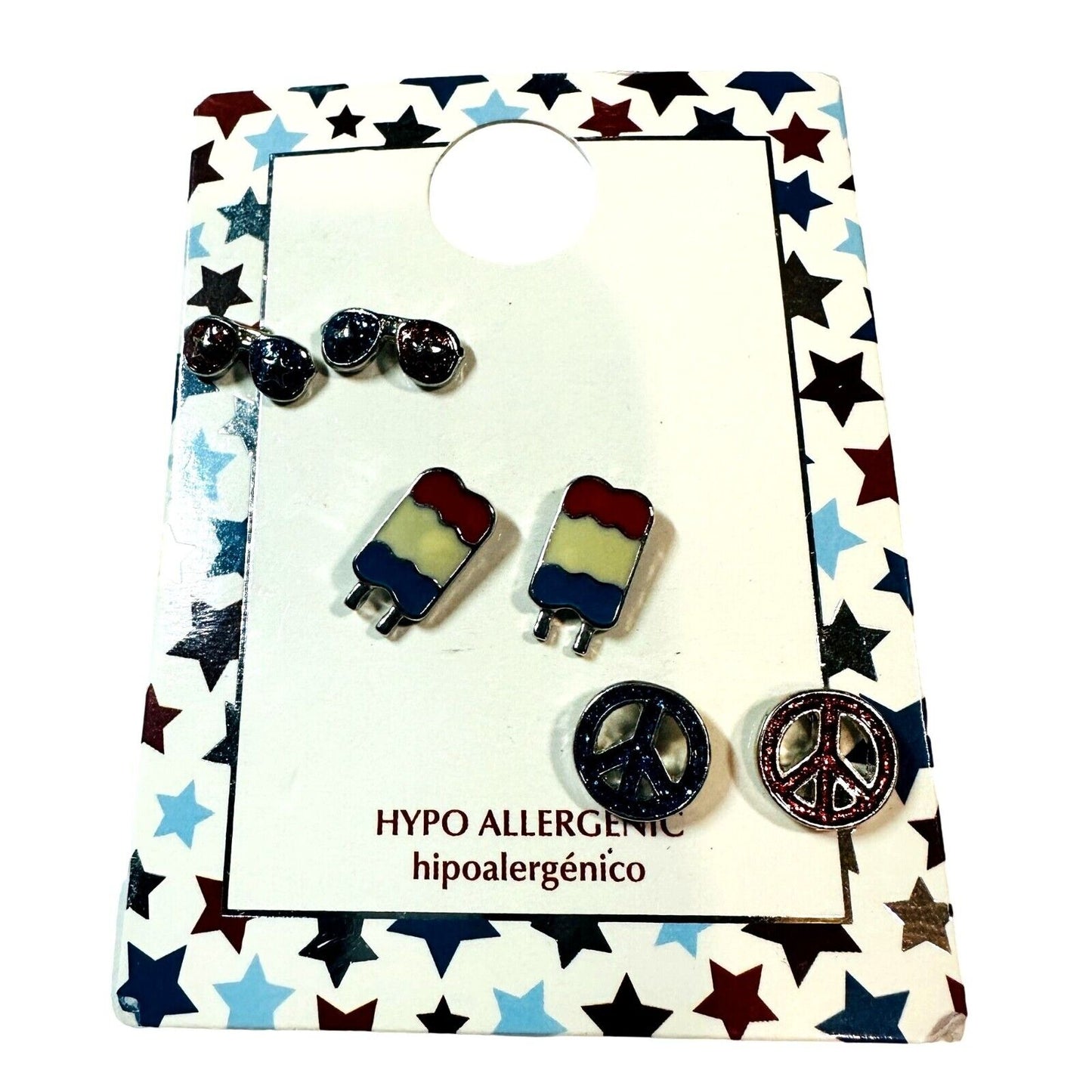 Hypoallergenic Earring Set Kids Ice Cream Peace Sign Sunglasses Design 3 Pairs