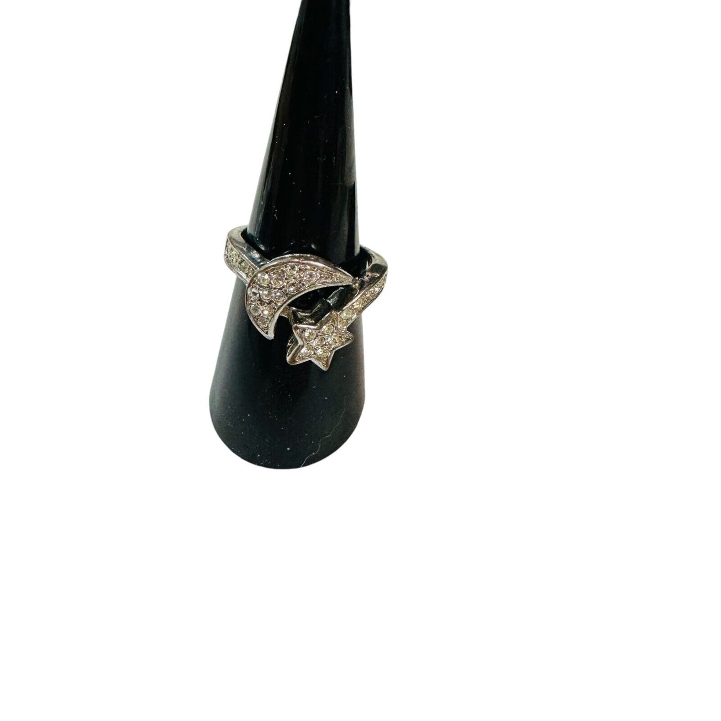 Sterling Silver Moon & Star Ring With Cubic Zirconia Stones Size 6-7