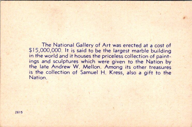 National Gallery Of Art Washington D.C. Vintage Linen MINI Postcard Unused