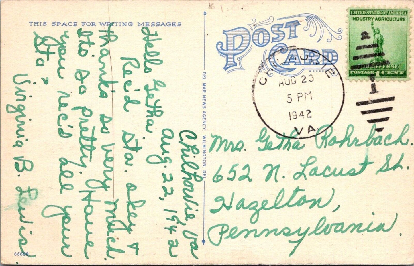 Pierre S. DuPont High School Wilmington Delaware Vintage Linen Postcard 1940s 2