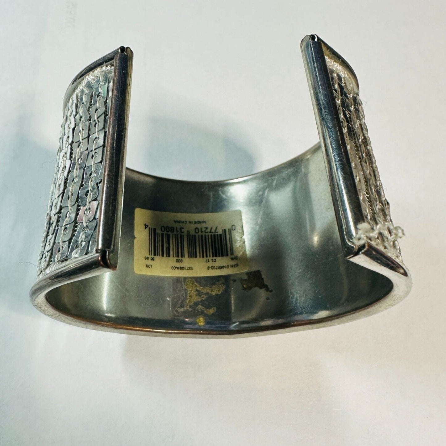 Silver Tone Wide Cuff Bracelet with Silver Textured Pattern Adjustable Fits Most