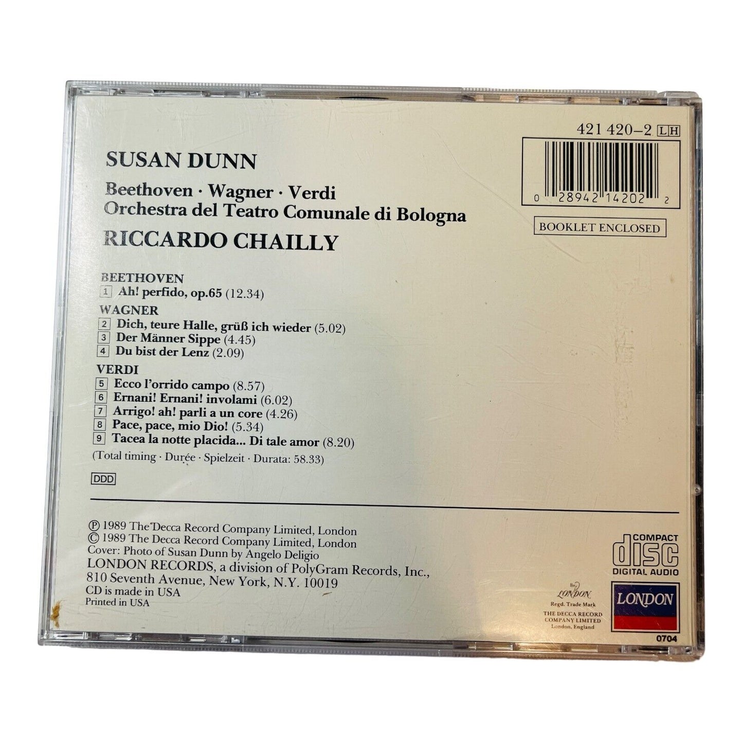 Susan Dunn Verdi Beethoven Wagner Riccardo Chailly CD 1989