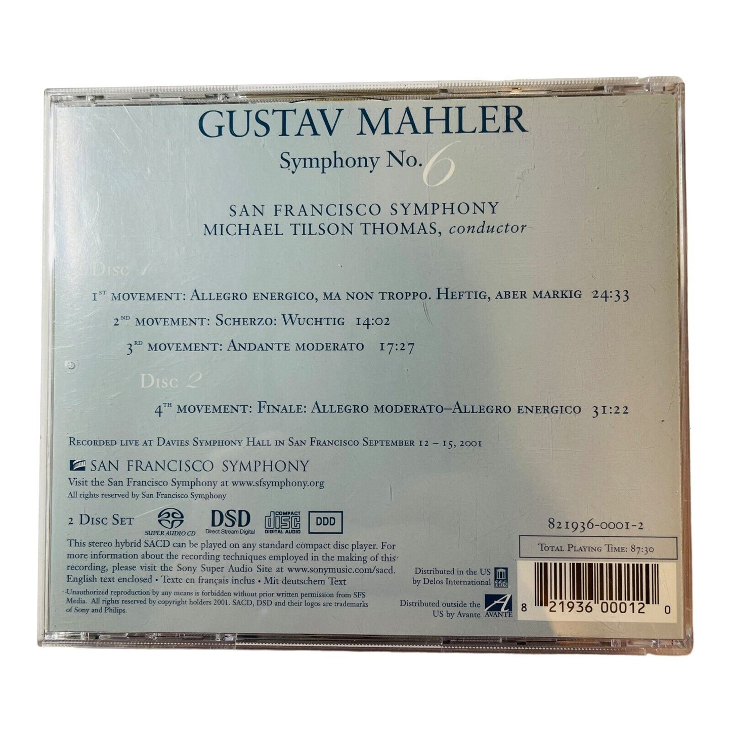 MAHLER Symphony No. 6 in A minor San Francisco Symphony Michael Tilson Thomas CD