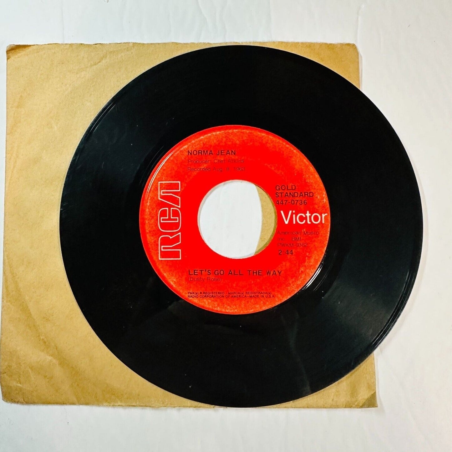 Norma Jean Record 45 RPM RCA Lets Go All The Way & Put Your Arms Around Her