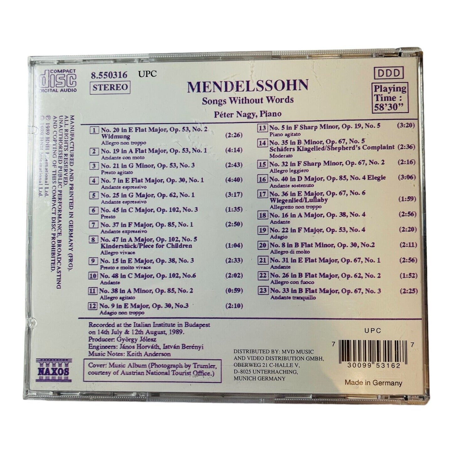 Mendelssohn Songs Without Words Chants Sans Paroles Lieder Ohne Worte Peter Nagy