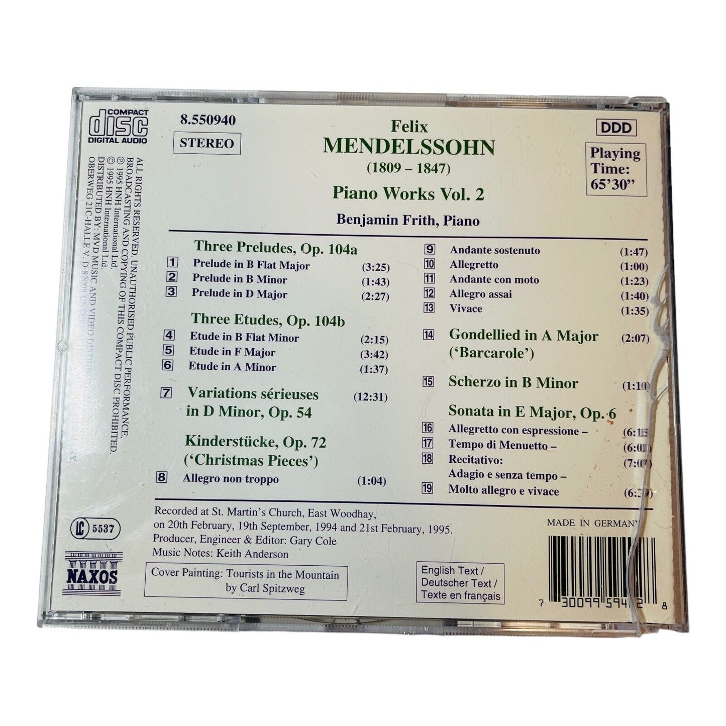 MENDELSSOHN piano works Benjamin Frith CD Vol.2 1996 Naxos