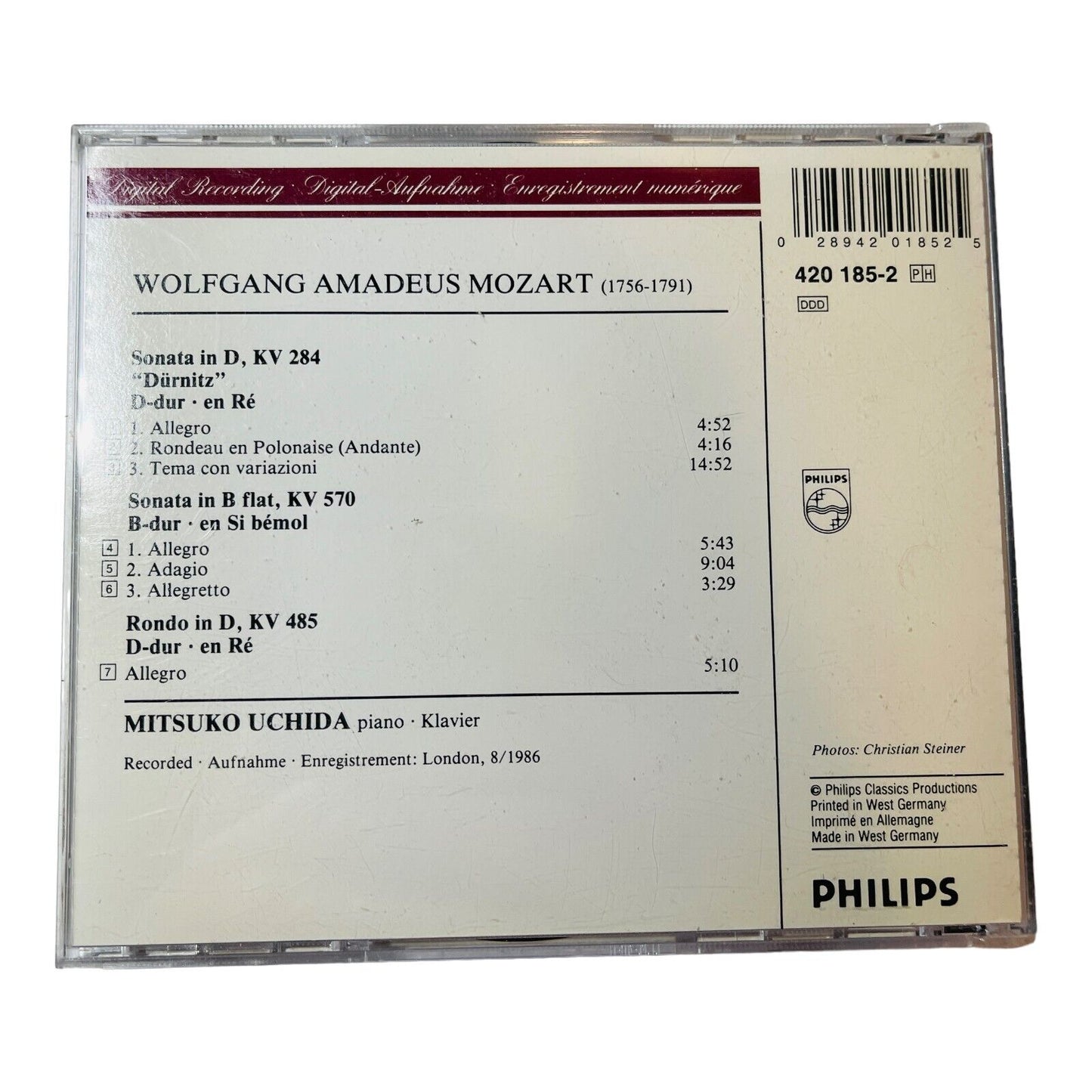 Mozart: Piano Sonatas KV 284 & 570 Rondo KV 485 Mitsuko Uchida 1987