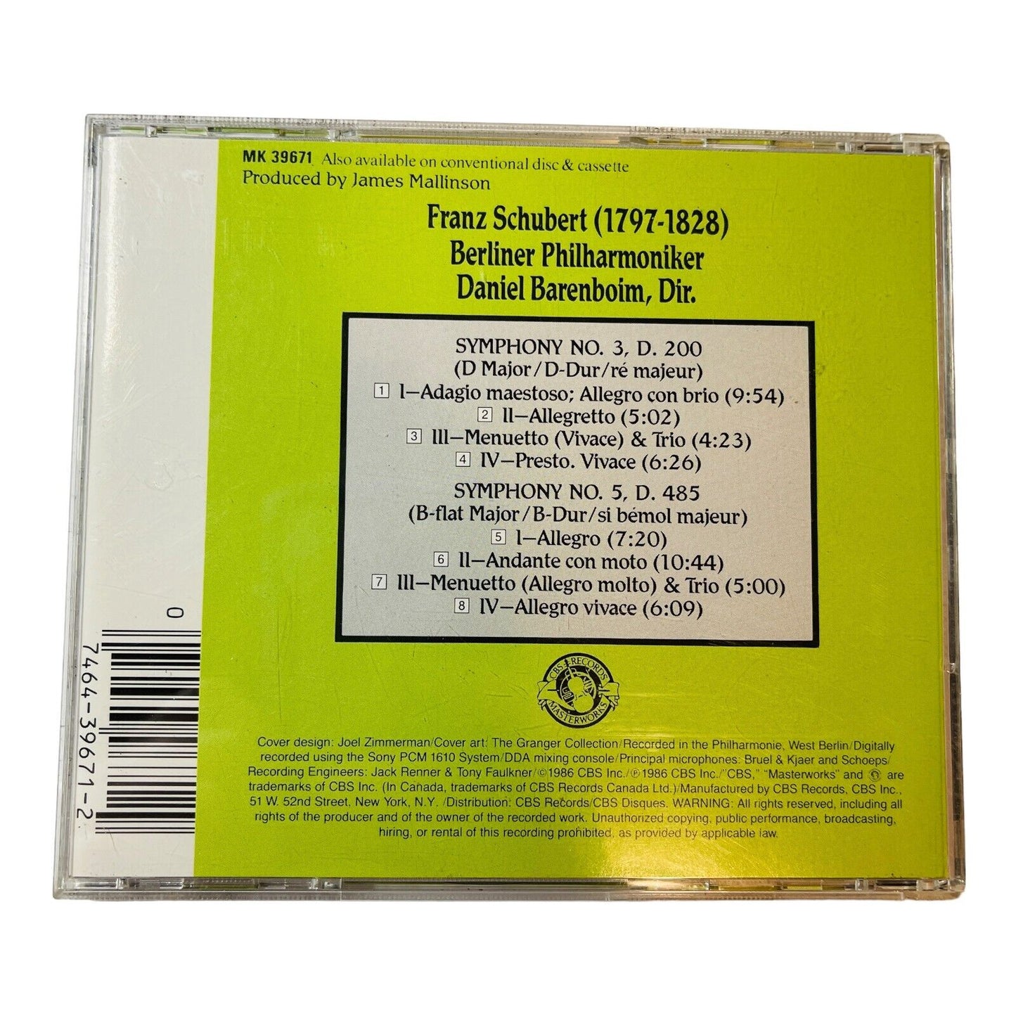 Schubert Symphonies 3 & 5 Berliner Philharmoniker Daniel Barenboim CD