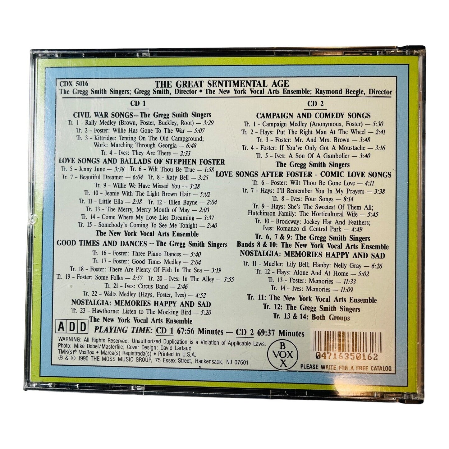 The Great Sentimental Age Song By Foster, Ives, Hawthorne, Hanby TWO CD