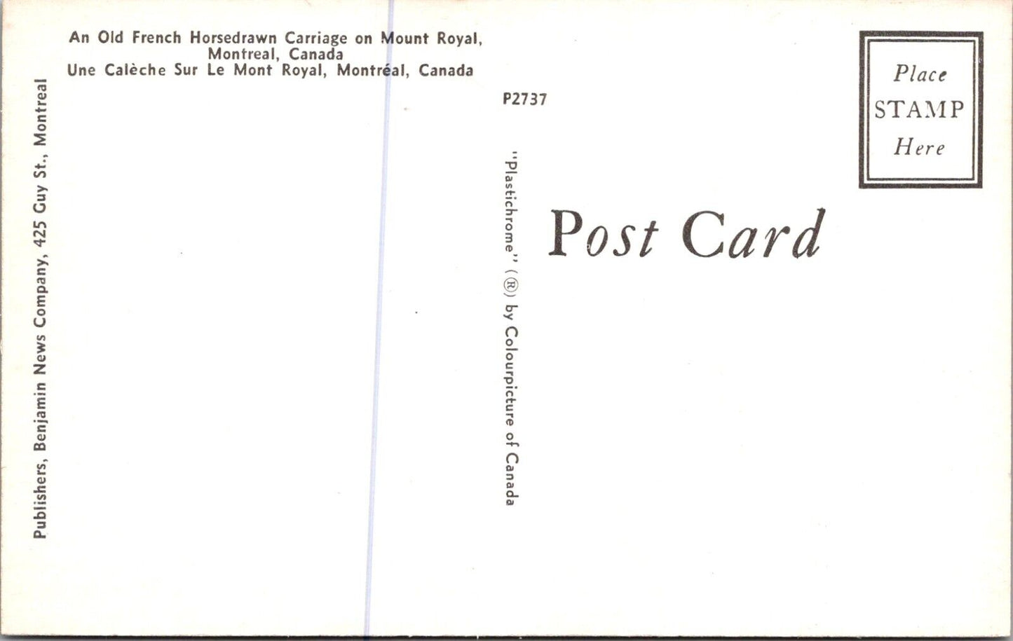 Old French Horsedrawn Carriage Mount Royal Montreal Canada Postcard PM Cornwall