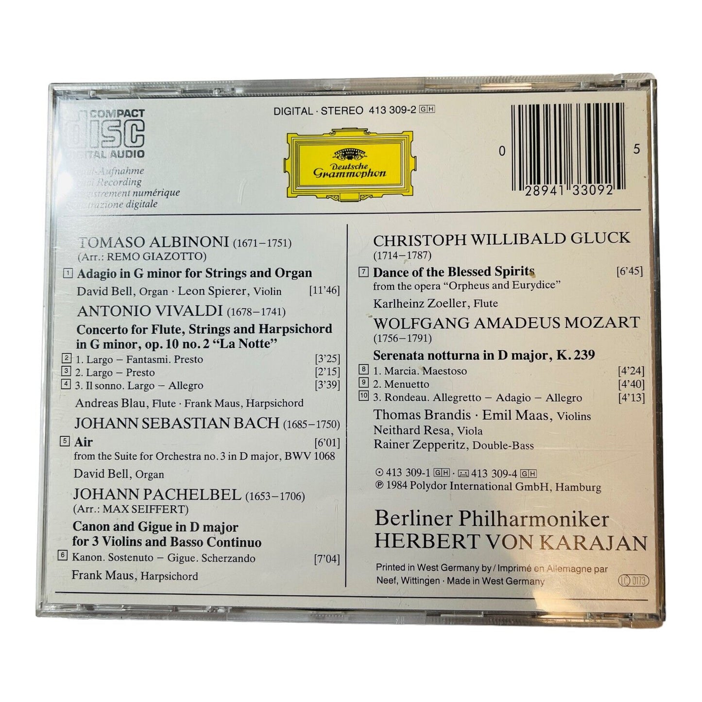 Albinoni: Adagio Pachelbel: Canon Berliner Philharmoniker/Karajan CD