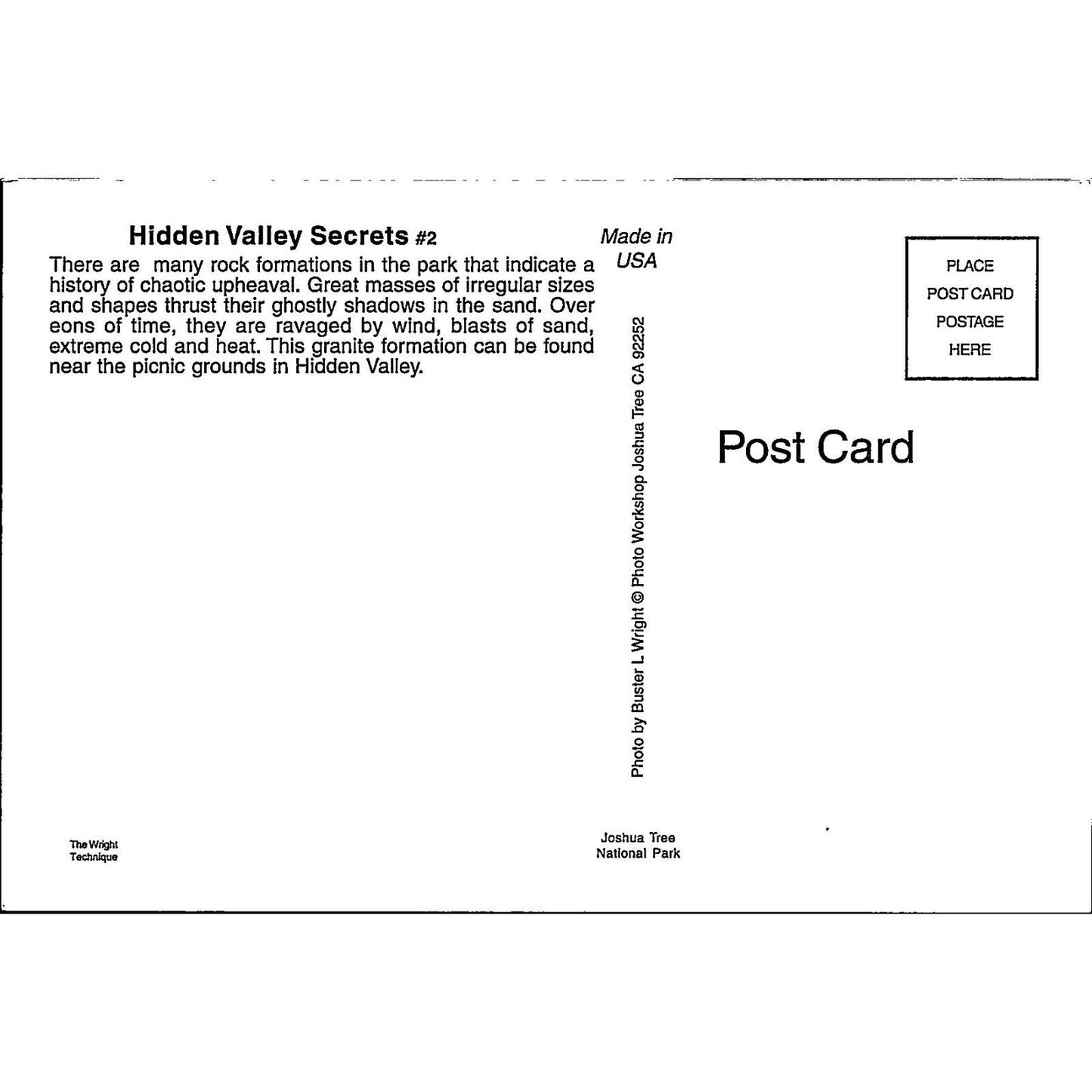 Hidden Valley Secrets #2 Joshua Tree National Park Postcard Made In USA