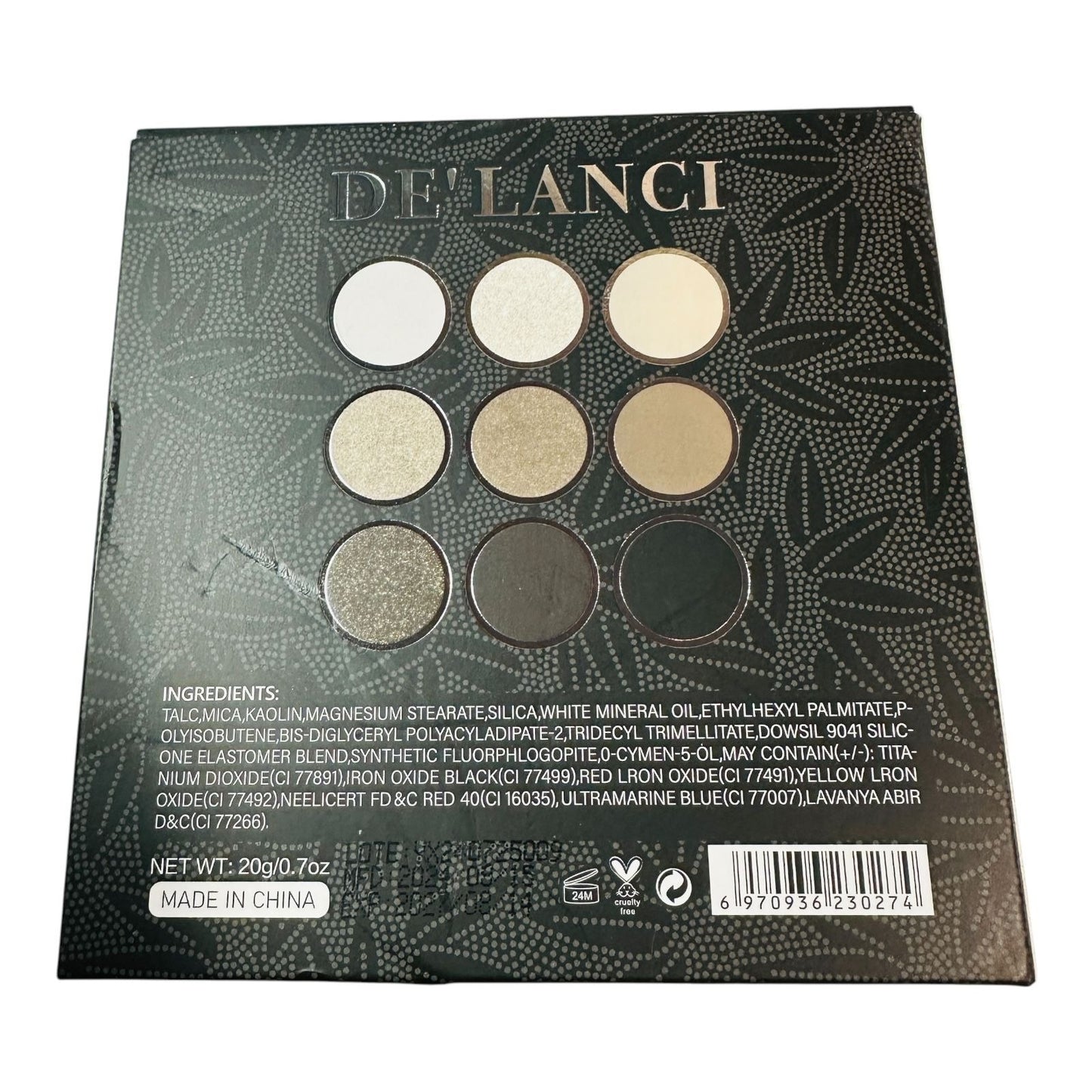 DeLanci Panda 8-Color Black Smoky Eyeshadow Palette Shimmer & Matte Finish 0.7oz