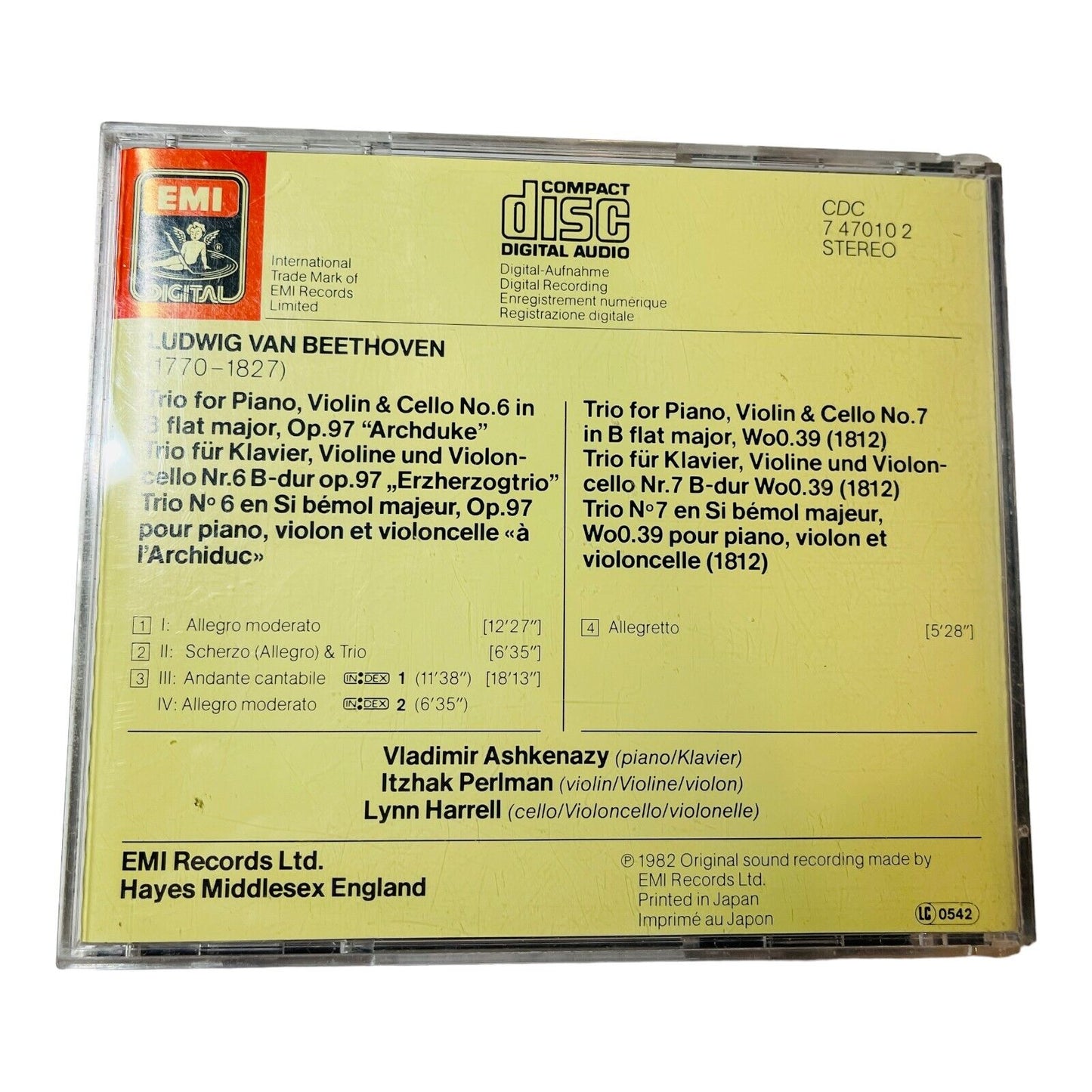 Beethoven: Piano Trios Perlman, Harrell, Ashkenazy CD 1991 EMI Music