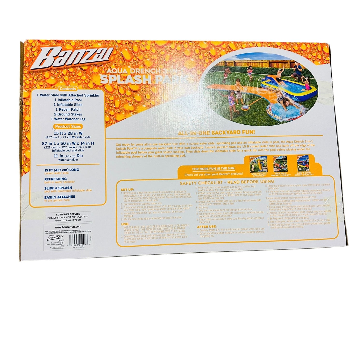 Banzai Aqua Drench 3-in-1 Splash Park With Pool Sprinkler & Water Slide 15ft