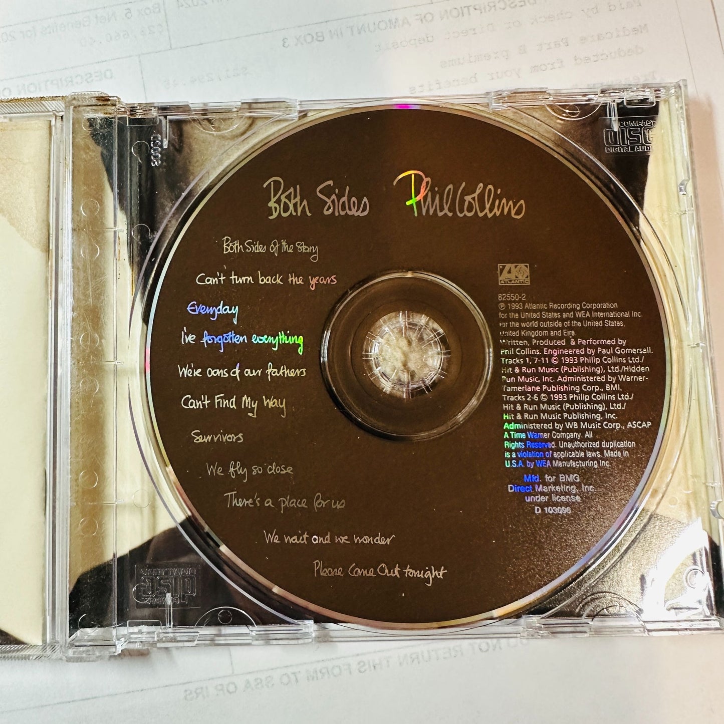 Phil Collins Both Sides Album CD In Jewel Case Atlantic