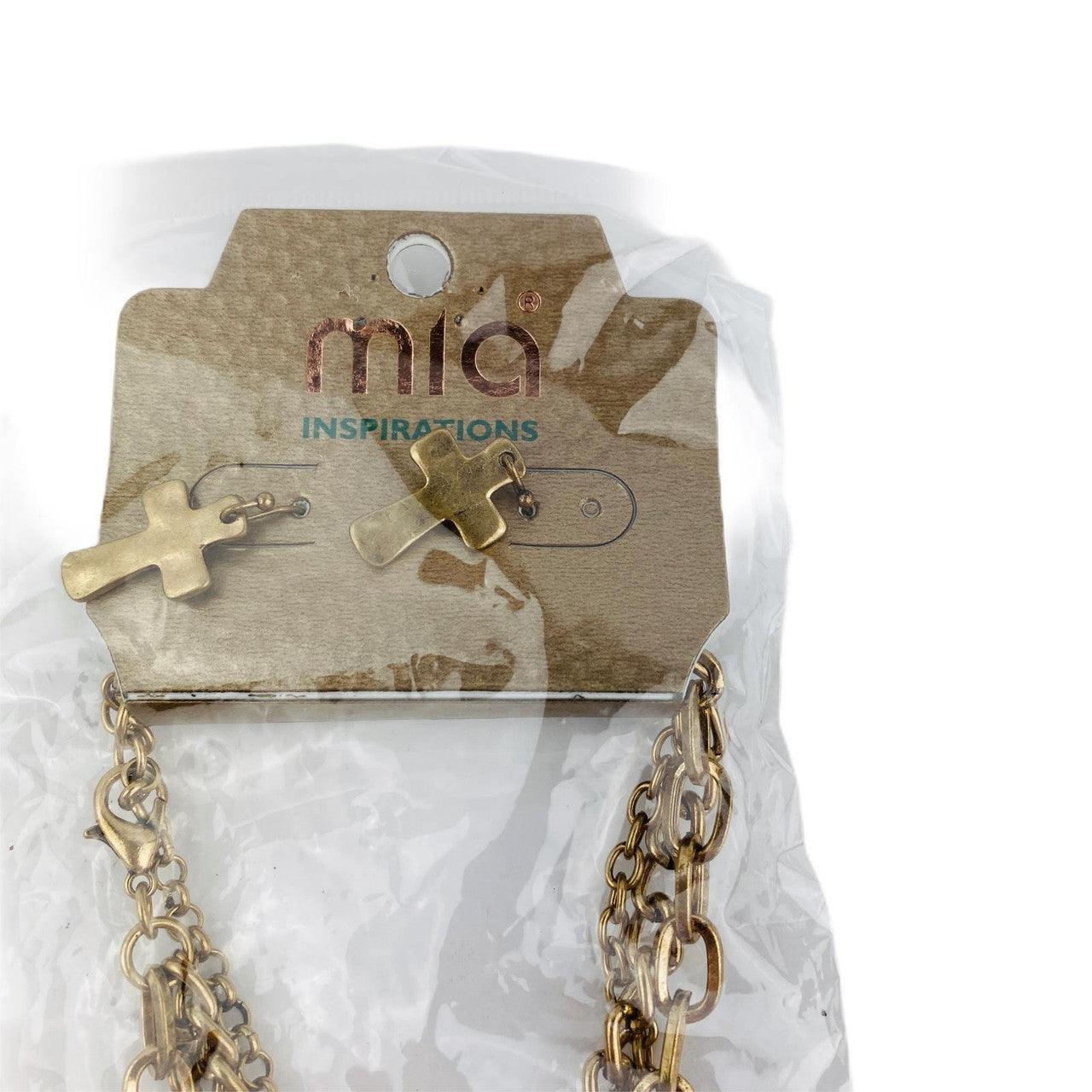 Mia Inspirations 3 Chain Crosses Necklace and Earring Set Copper Gold Colors - Suthern Picker