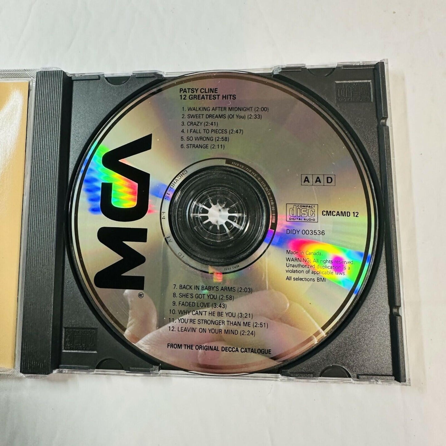 Patsy Cline 12 Greatest Hits CD Album Original Decca MCA Records