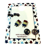 Hypoallergenic Earring Set Kids Ice Cream Peace Sign Sunglasses Design 3 Pairs