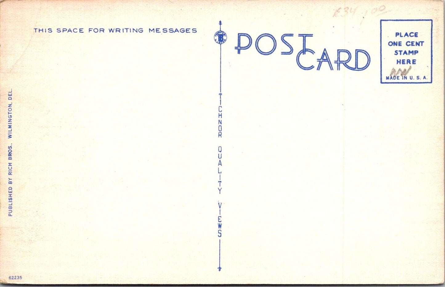 Vintage Wilmington Public Library Postcard By Mich Bros. Wilmington Del. Technor