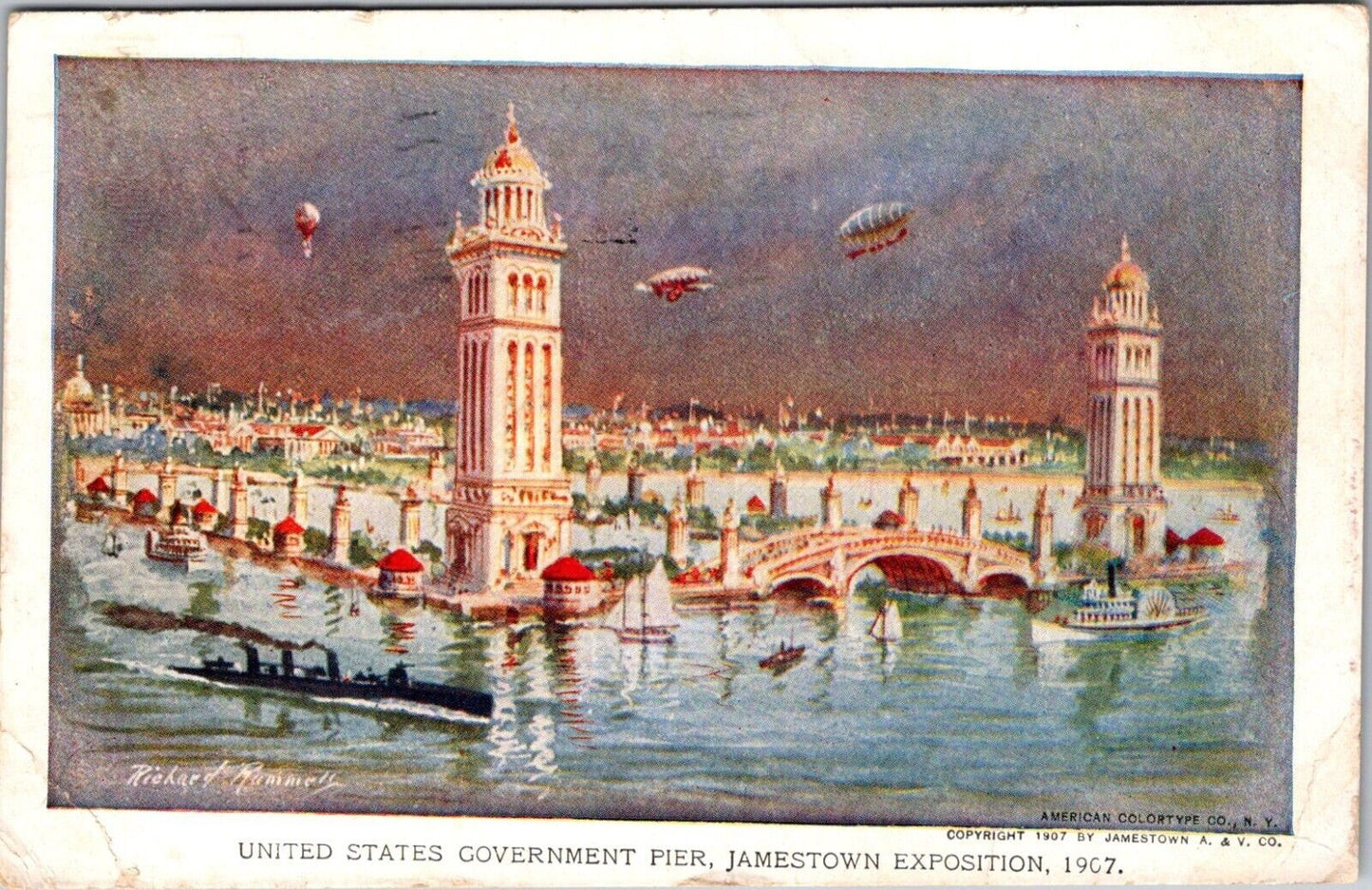 1907 Jamestown Exposition Postcard With Original Stamps & Handwritten Message