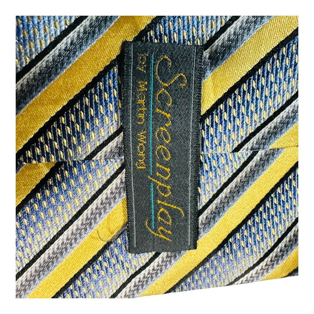 Screenplay Martin Wong Silk Tie Gold Gray Silver Stripe Men Necktie