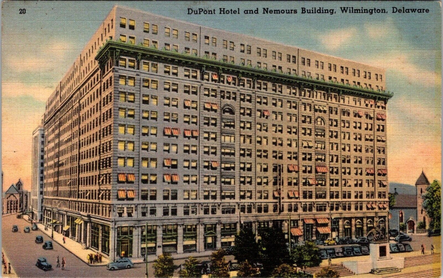 Vintage Postcard Of DuPont Hotel & Nemours Building Wilmington Delaware 1940 2