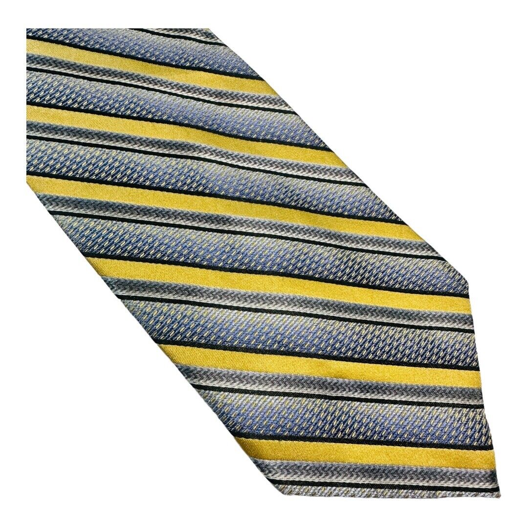 Screenplay Martin Wong Silk Tie Gold Gray Silver Stripe Men Necktie