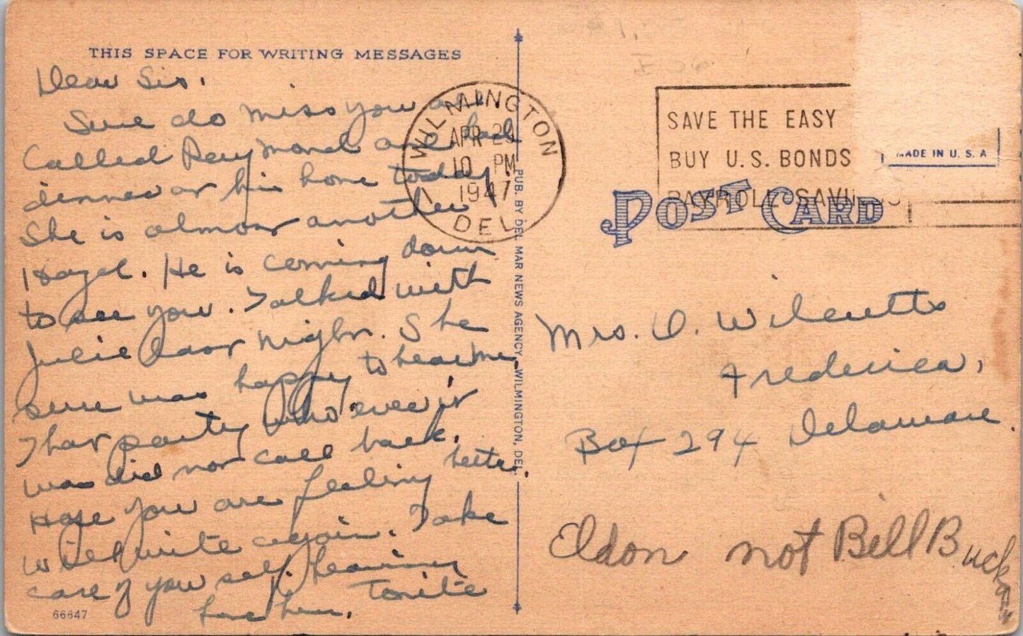 Vintage 1917 Postcard Elizabeth W. Murphy School Dover Del Linen Posted