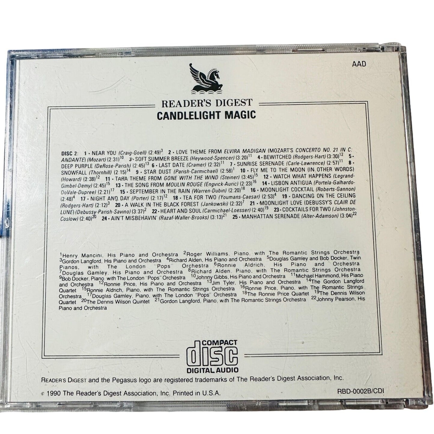 Readers Digest Candlelight Magic 50 Romantic Piano Favorites DISC 2 ONLY CD