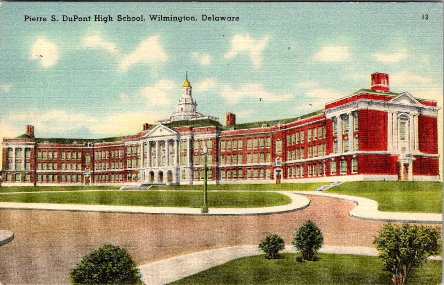 Pierre S. DuPont High School Wilmington Delaware Vintage Linen Postcard 1940s 2