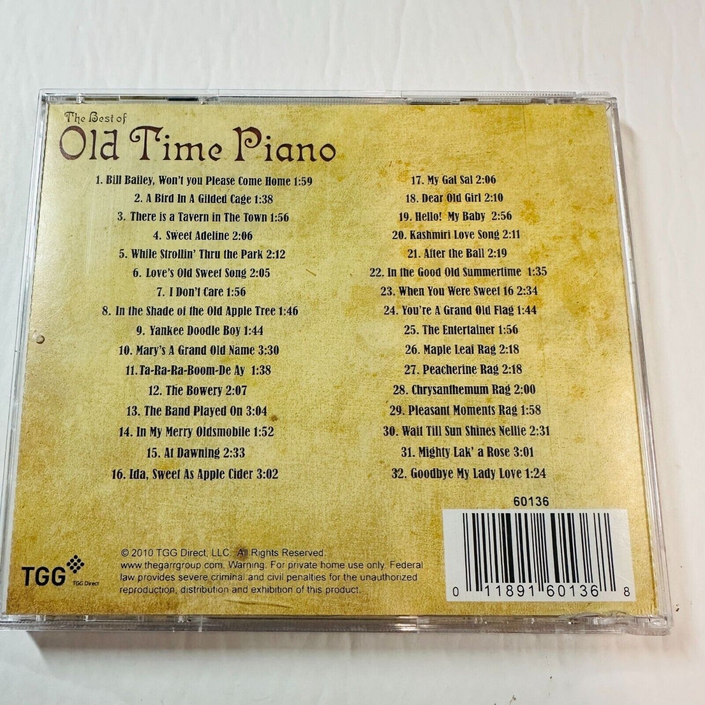 The Best Of Old Time Piano CD 32 Selections TGG Direct 60136 Music Album