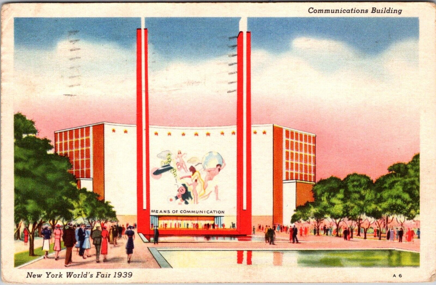 1939 New York Worlds Fair Postcard Communications Building Vintage Collectible