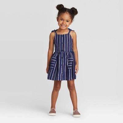 Toddler Girls Tank Top Striped Button Dress with Shine Cat &amp; Jack Navy Blue - 12M - Suthern Picker