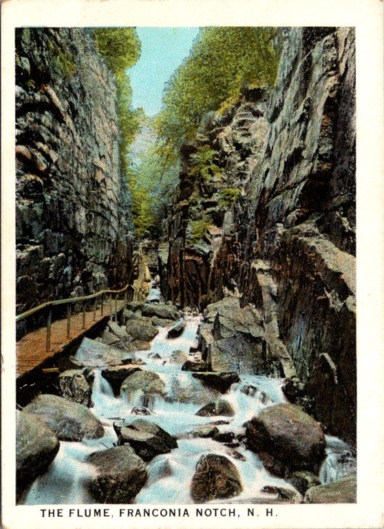 The Flume Franconia Notch N.H. Vintage Linen MINI Postcard Unused