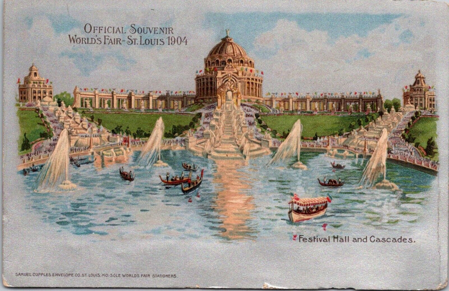 Worlds Fair St. Louis 1904 Official Souvenir Postcard Festival Hall & Cascades #