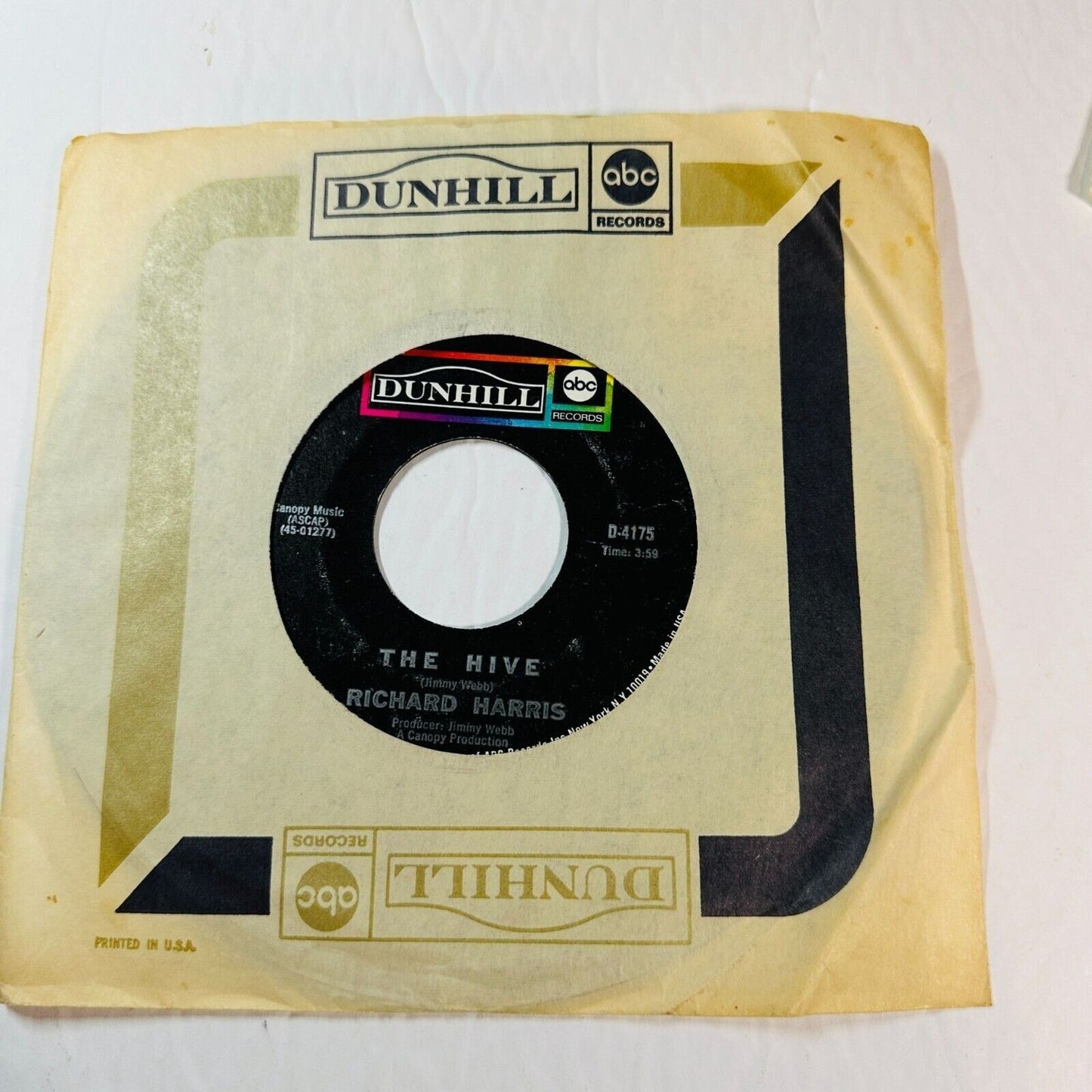 Richard Harris 45 RPM Vinyl The Hive / Thats The Way It Was Dunhill ABC Records