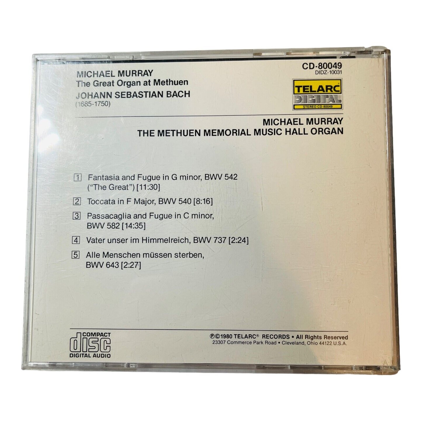 Michael Murray The Great Organ at Methuen - J.S. Bach Organ Works CD