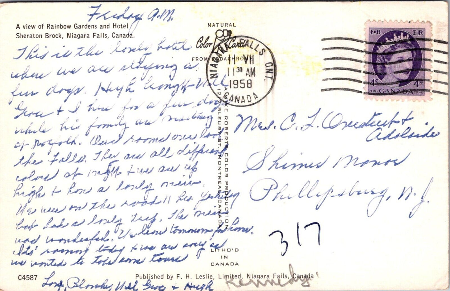 Rainbow Gardens and Hotel Niagara Falls Canada Vintage Post Card Posted 1958