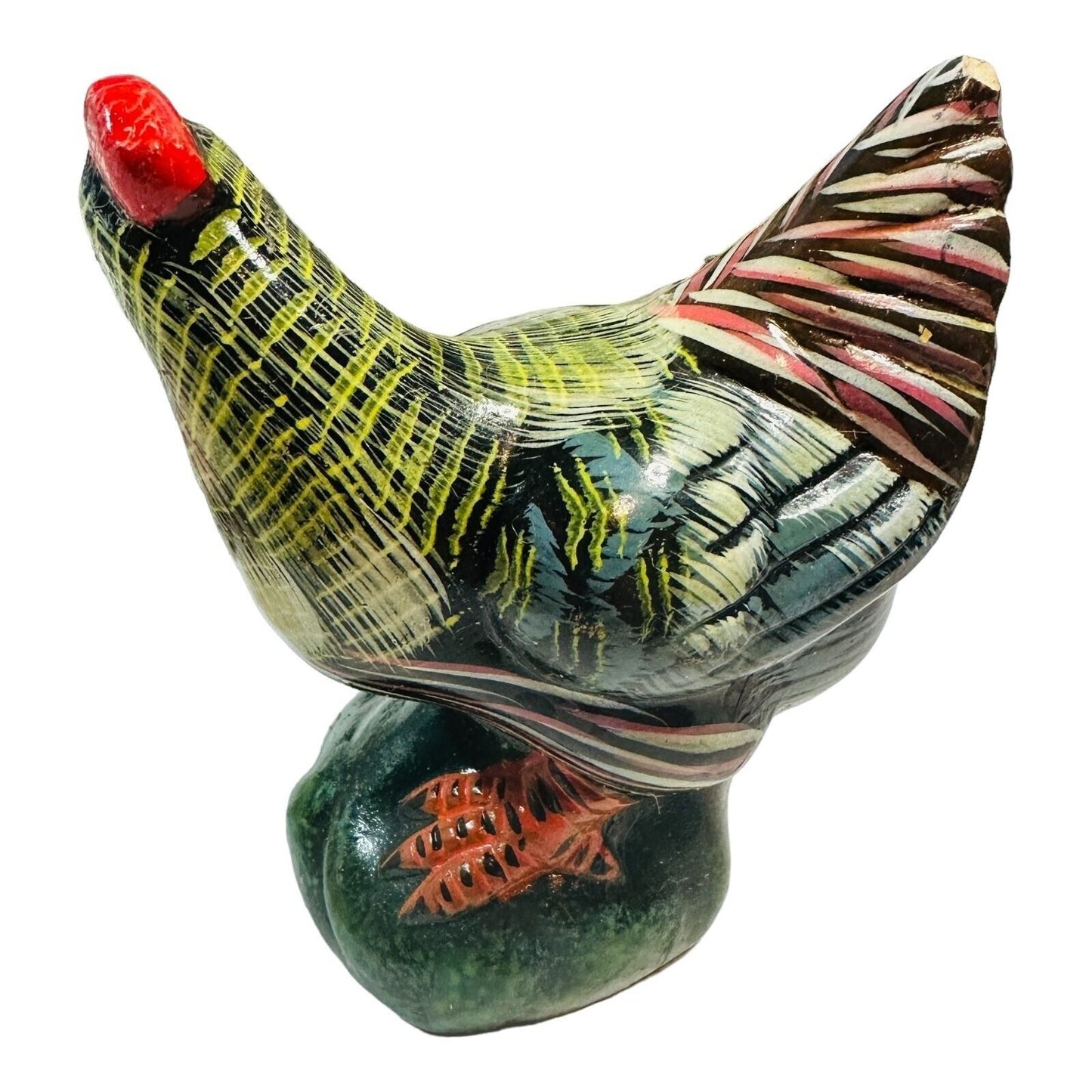 Vintage Hand-Painted Ceramic Rooster Chicken Figurine Statue Hollow