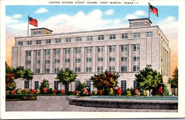 United States Court House in Fort Worth Texas TX Vintage Linen Postcard