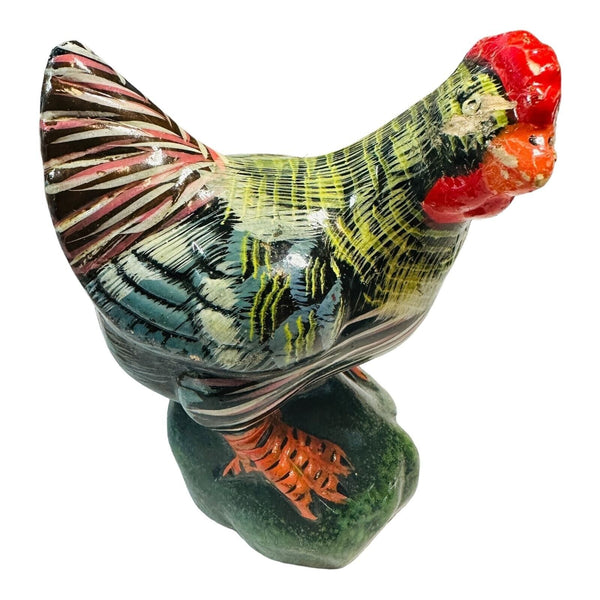 Vintage Hand-Painted Ceramic Rooster Chicken Figurine Statue Hollow