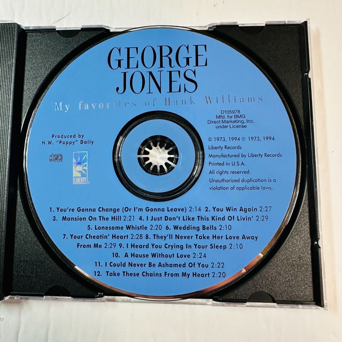George Jones My Favorites Of Hank Williams CD Album 1994