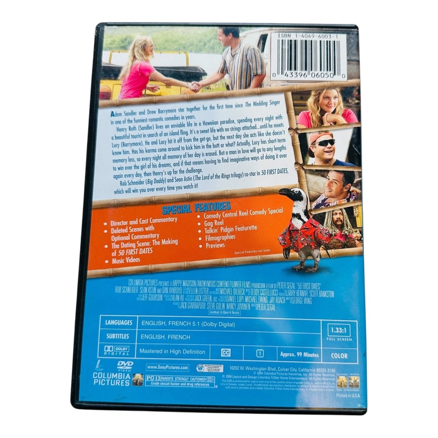 50 First Dates DVD 2004 Full Screen Special Edition Adam Sandler Drew Barrymore