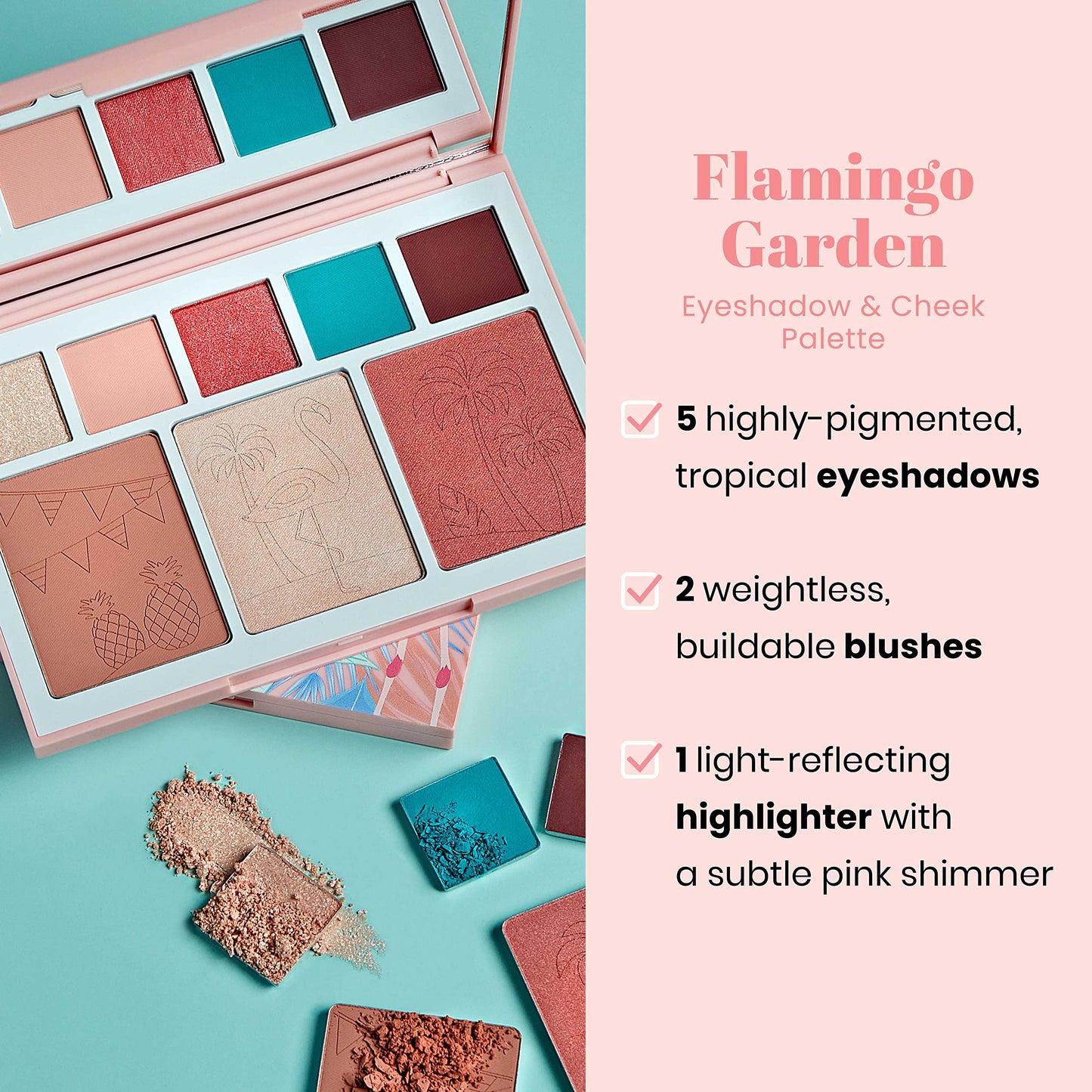 JOAH Beauty Flamingo Garden Cheek and Eyeshadow Palette Highlighter FGEP01