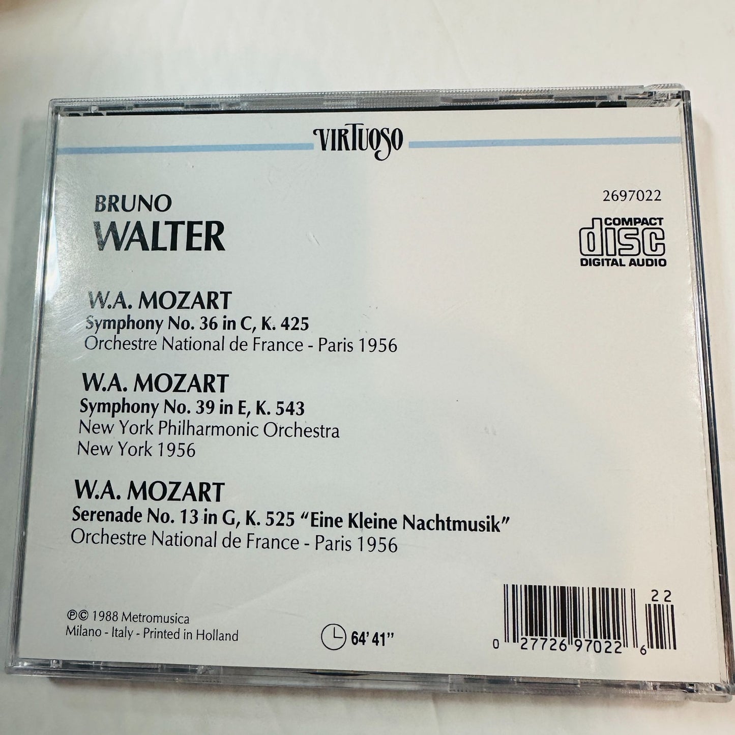 Bruno Walter Mozart Symphonies & Serenade CD Virtuoso Label CD 1988 Metromusica