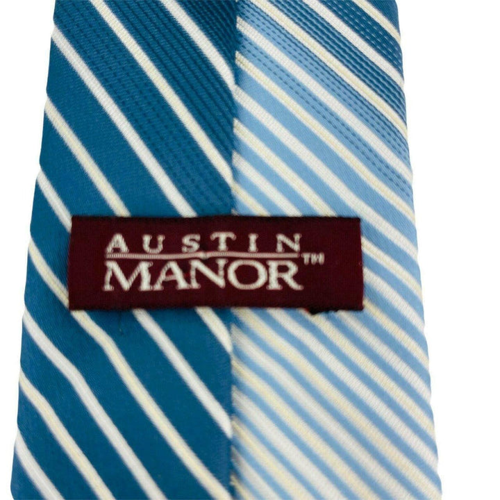 Austin Manor Men's Neck Tie Blue White Stripe Silk Polyester 45590 - Suthern Picker