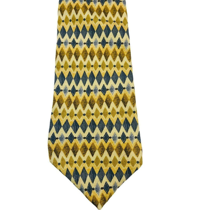 Class Club Men's Neck Tie Gold Brown Black Diamonds Geometric 100% Silk 80232 - Suthern Picker