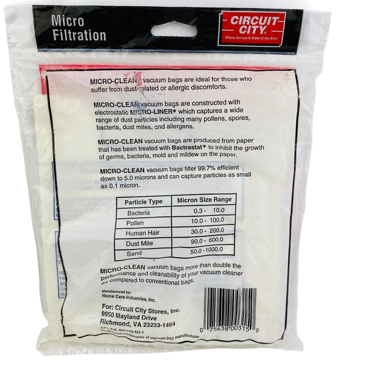 Circuit City Vacuum Cleaner Bags For Eureka Victory Style AA 2 Pack & Filter - Suthern Picker